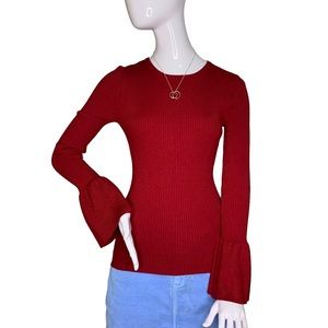 Catherine Malandrino Fine Knit Long Sleeve Crew Neck Red Size S